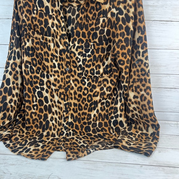 Express Portofino Shirt  Small Brown Black Leopard Button Career Casual - Picture 5 of 11
